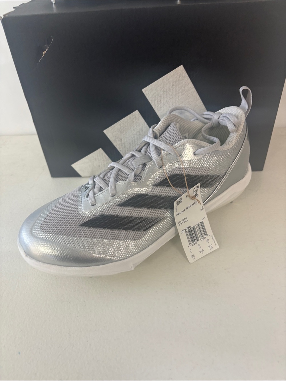 adidas Silver and Black Men's Athletic Cleats - Picture 2 of 2